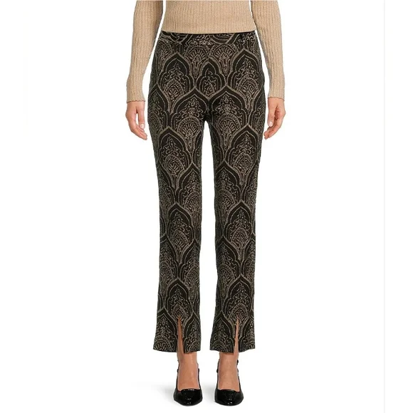 $238 J.McLaughlin GrierBrocade Jacquard Flat Front Ankle Pant 14 Black Gold - Picture 2 of 4